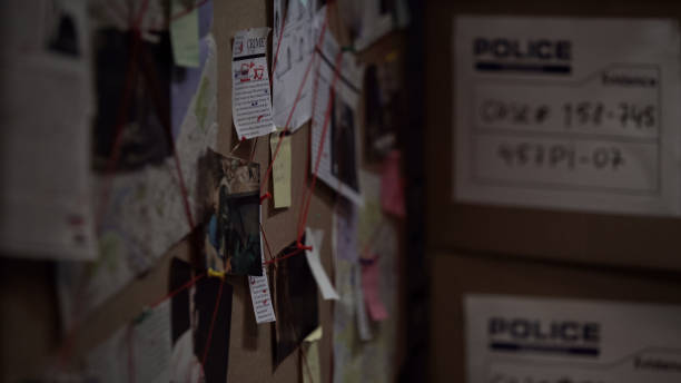 Investigation board with pinned photos, newspapers and notes, solving crime Boca Raton Private Investigator